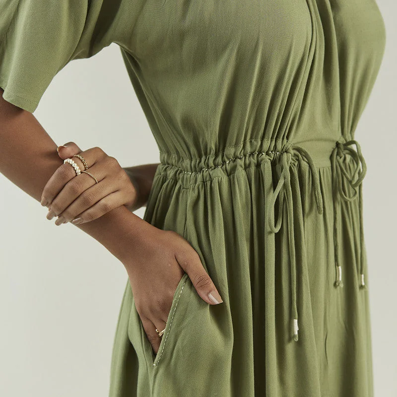 Women Dress | Flared Dress | Rayon EcoVero | Olive Green