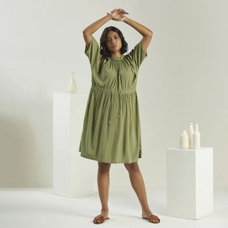 Women Dress | Flared Dress | Rayon EcoVero | Olive Green