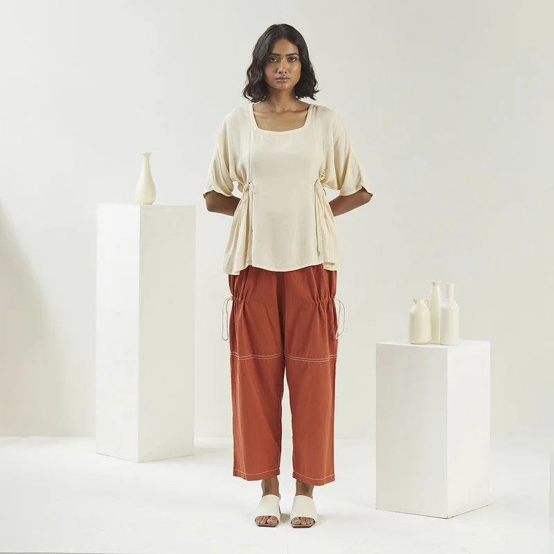 Women Top | Corn Fibre Fabric | Drawstring Tie-Up | Beige