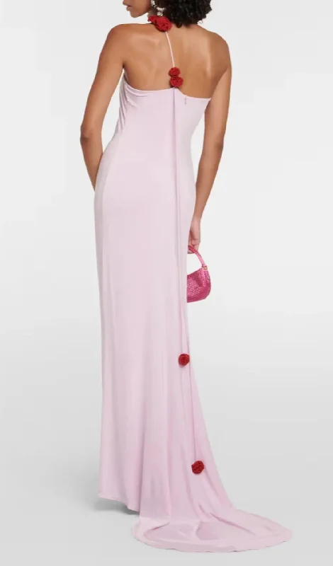 FLORAL-APPLIQUÉ ONE-SHOULDER GOWN