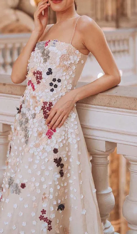 FLOWER RHINESTONE SUSPENDER DRESS IN WHITE