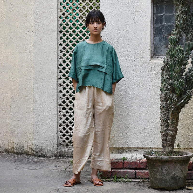 Mulberry Silk Pleated Top For Women | Green