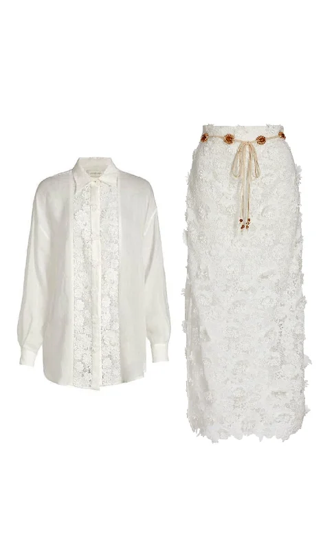 IVORY FLOWER LACE TWO PIECES SUIT