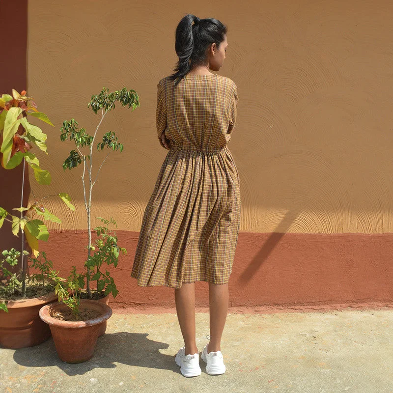 Handloom Cotton Dress | Checkered | Brown