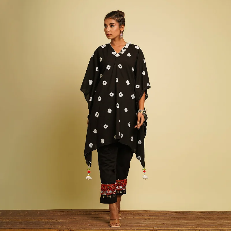 Cotton Cambric Kaftan Co Ord Set for Women | Tie-Dye | Black