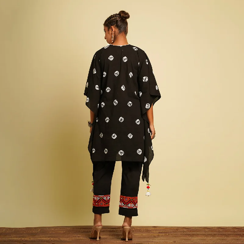 Cotton Cambric Kaftan Co Ord Set for Women | Tie-Dye | Black