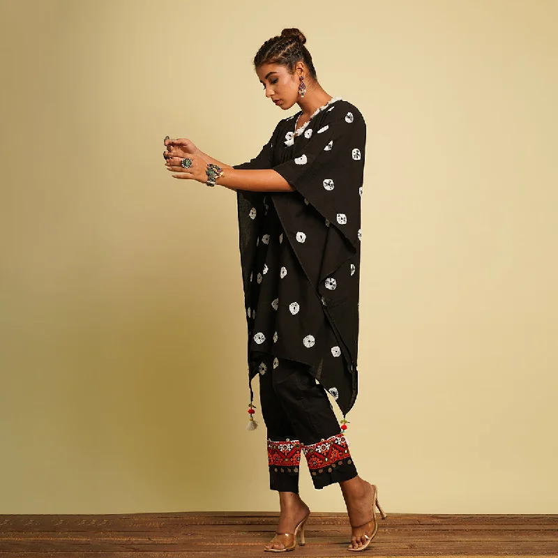 Cotton Cambric Kaftan Co Ord Set for Women | Tie-Dye | Black