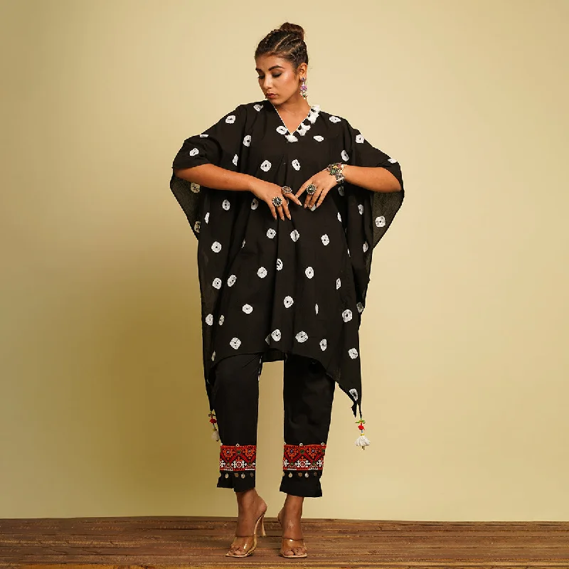 Cotton Cambric Kaftan Co Ord Set for Women | Tie-Dye | Black