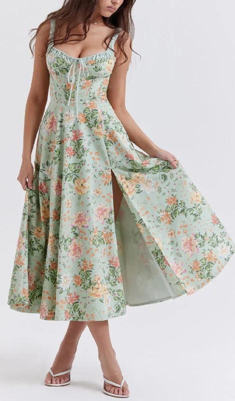 LIGHT JADE PRINT BUSTIER SUNDRESS