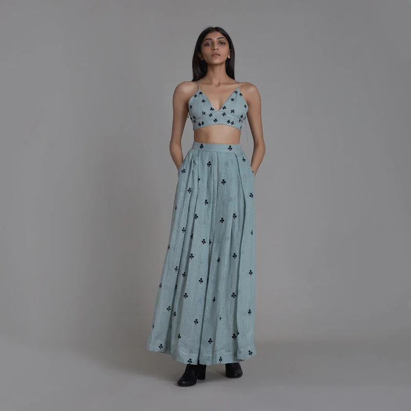 Pure Linen Co Ord Set | Clubs Bralette & Skirt | Blue