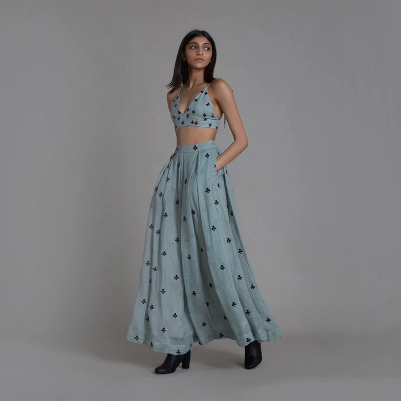 Pure Linen Co Ord Set | Clubs Bralette & Skirt | Blue