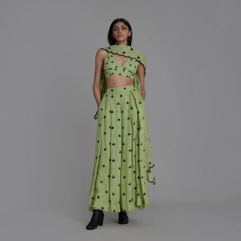 Pure Linen Co Ord Set | Clubs Bralette & Skirt | Green