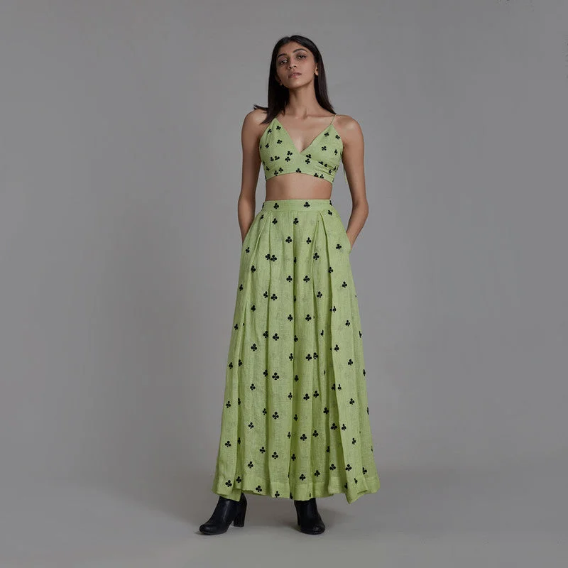 Pure Linen Co Ord Set | Clubs Bralette & Skirt | Green