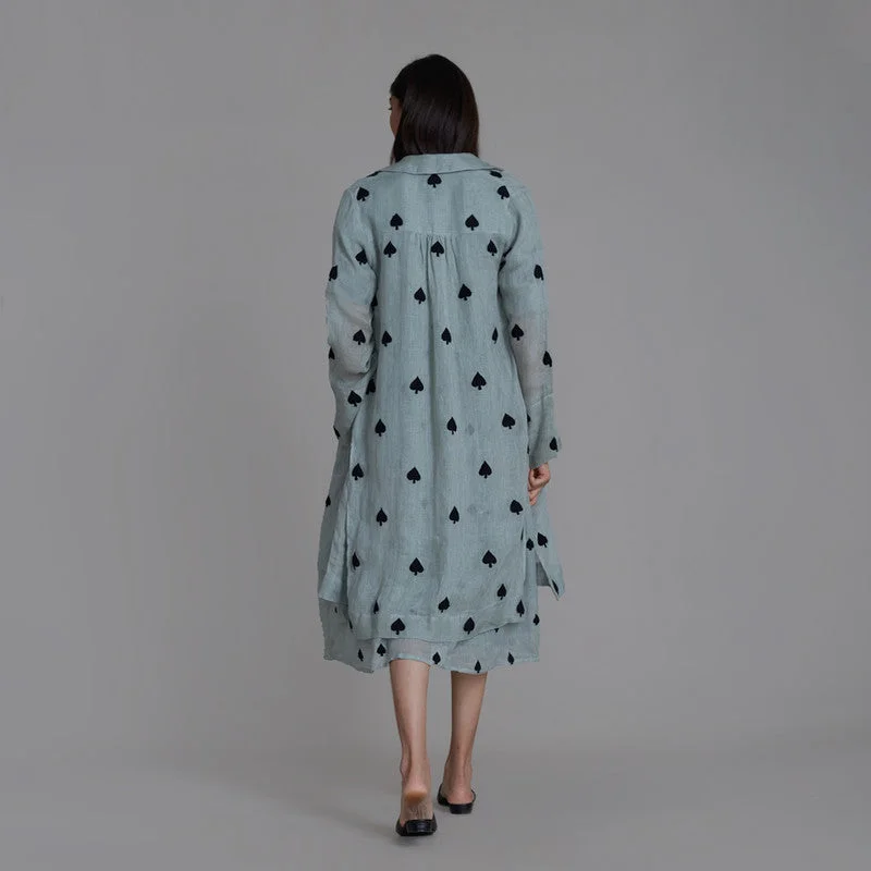 Pure Linen Dress With Jacket | Spades | Blue