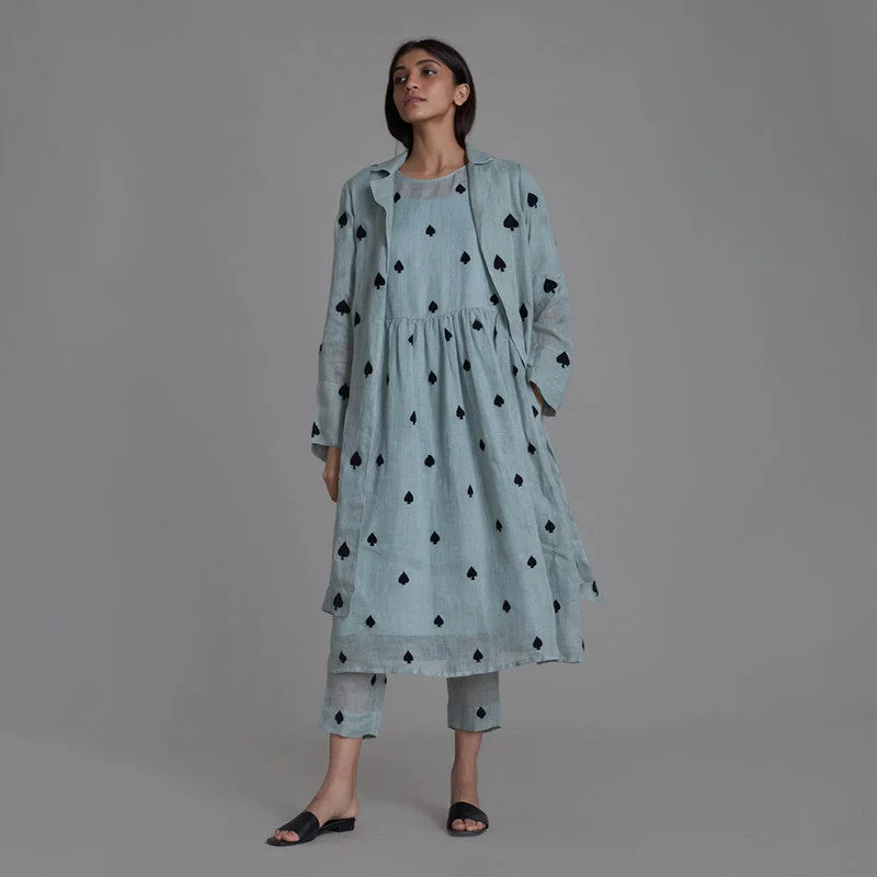 Pure Linen Dress With Jacket | Spades | Blue