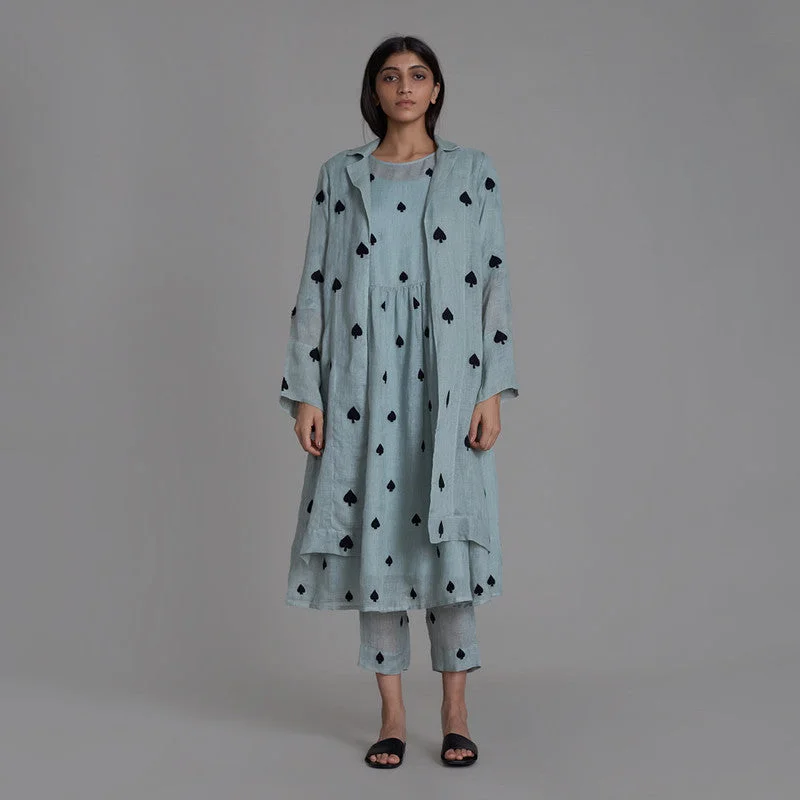 Pure Linen Dress With Jacket | Spades | Blue