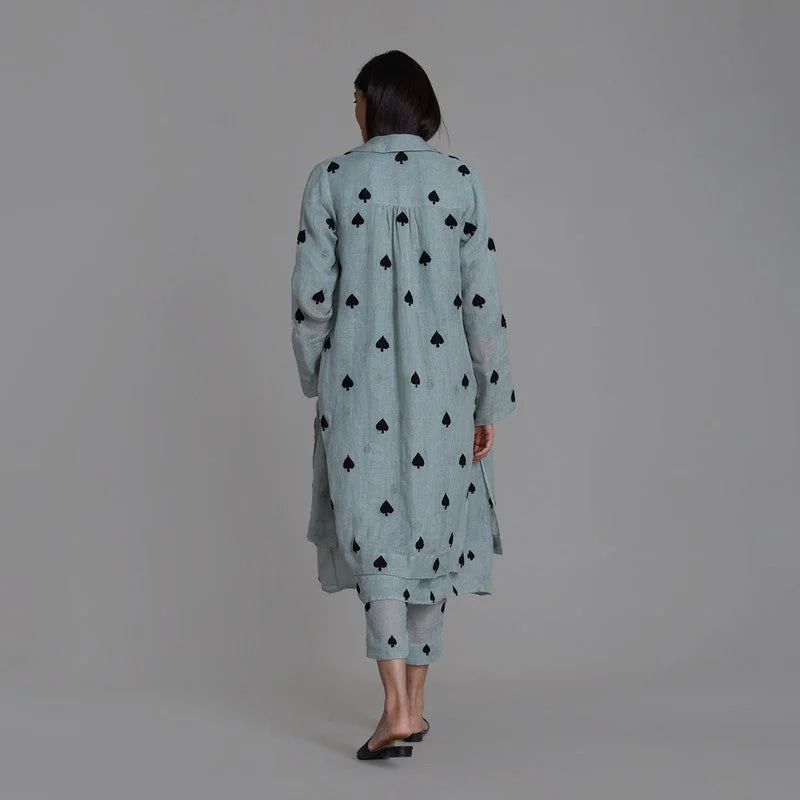 Pure Linen Dress With Jacket | Spades | Blue