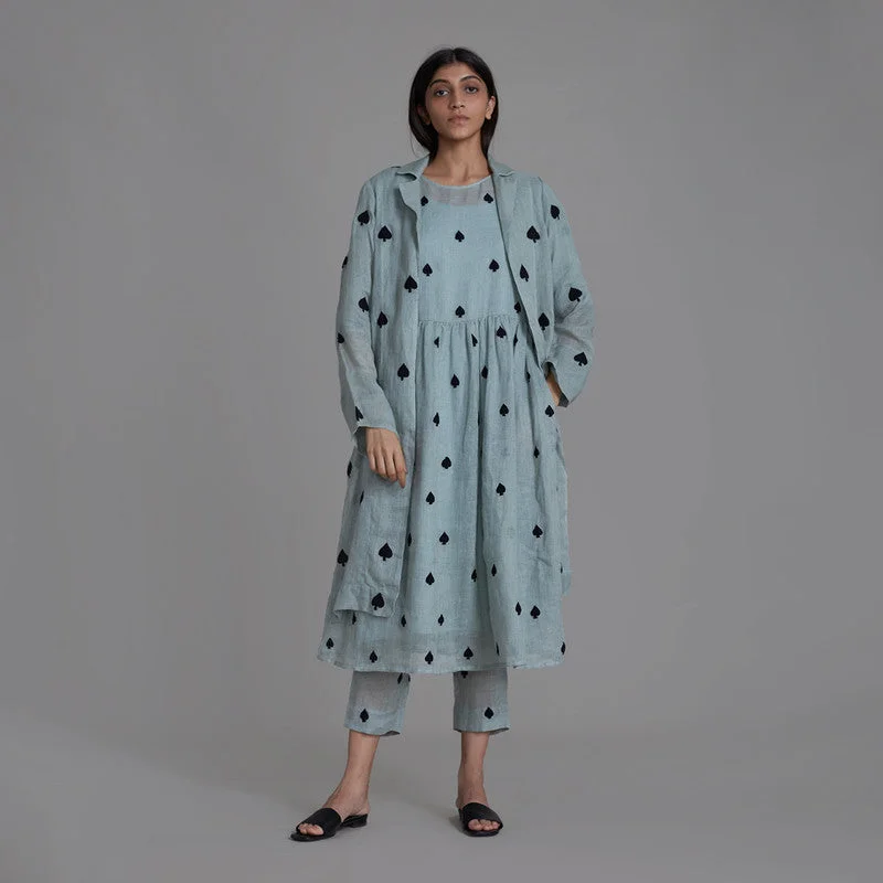 Pure Linen Dress With Jacket | Spades | Blue