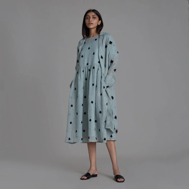 Pure Linen Dress With Jacket | Spades | Blue