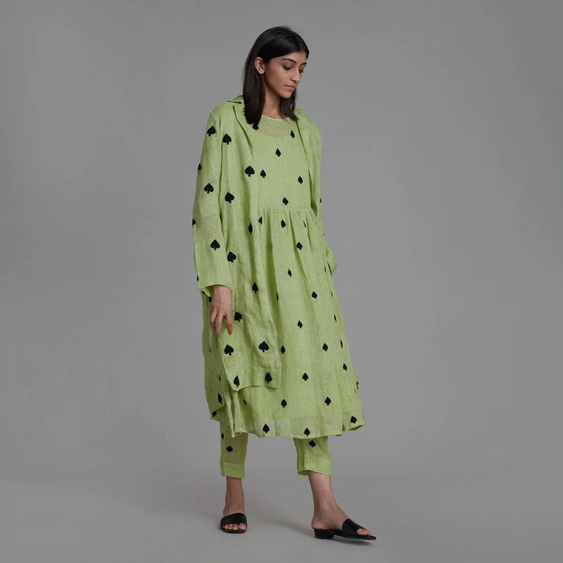 Pure Linen Dress With Jacket | Spades | Green