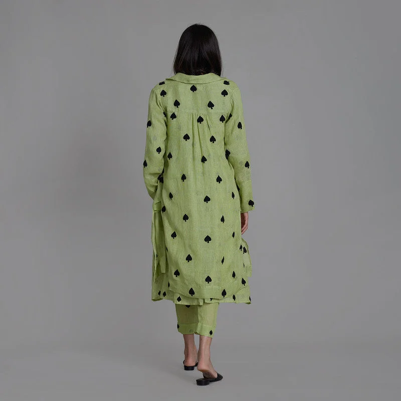 Pure Linen Dress With Jacket | Spades | Green