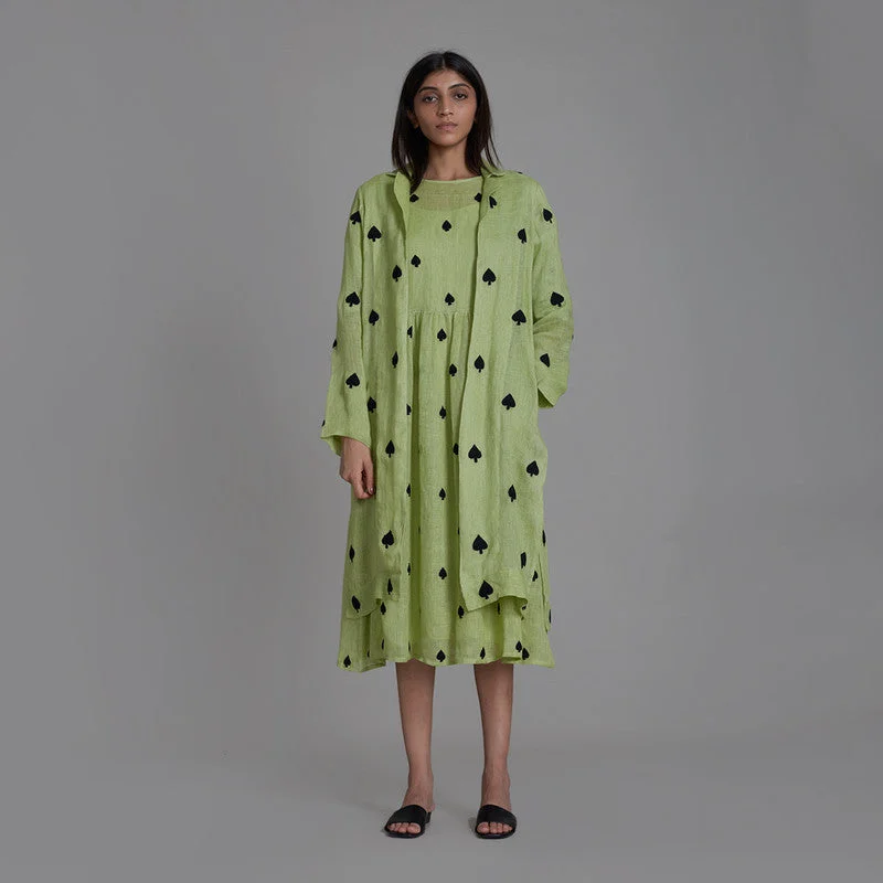 Pure Linen Dress With Jacket | Spades | Green