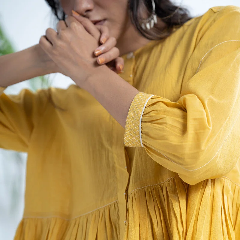 Cotton Peplum Top | Hand Embroidery | Yellow