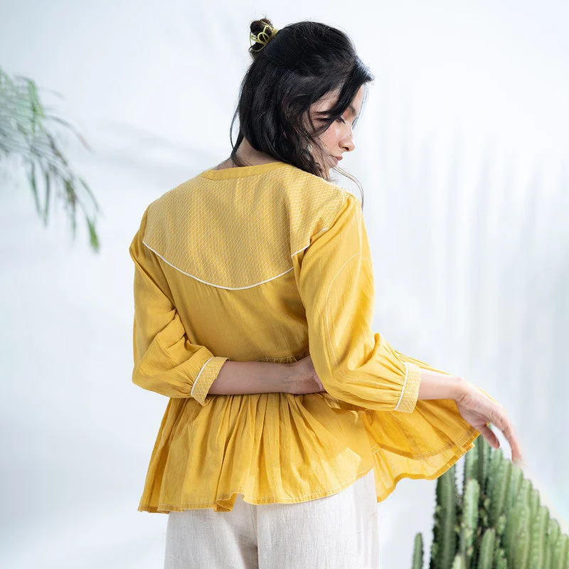 Cotton Peplum Top | Hand Embroidery | Yellow