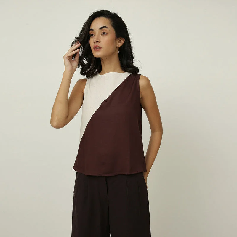 Color Block Top for Women | Modal Twill | Brown & White