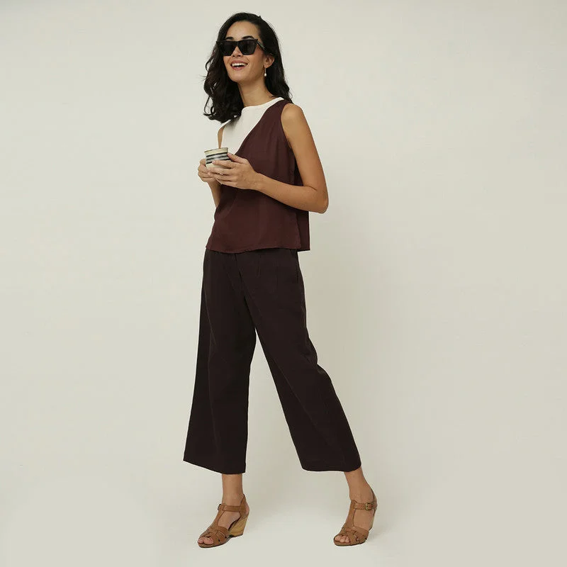 Color Block Top for Women | Modal Twill | Brown & White