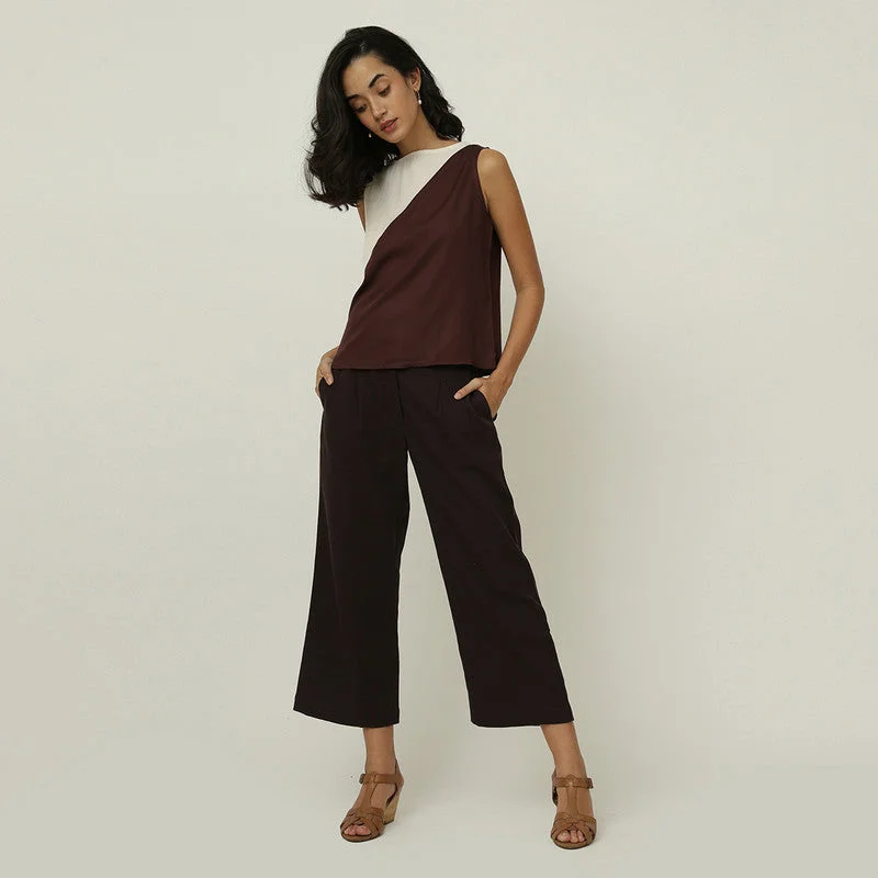 Color Block Top for Women | Modal Twill | Brown & White