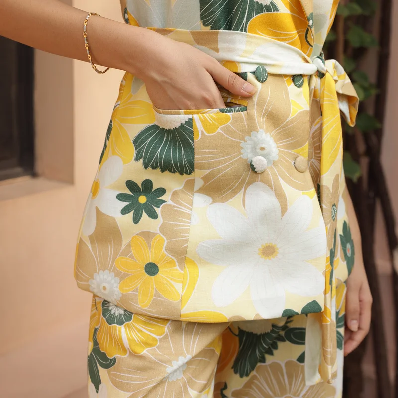 Organic Cotton Co Ord Set | Sleeveless | Floral Print | Yellow