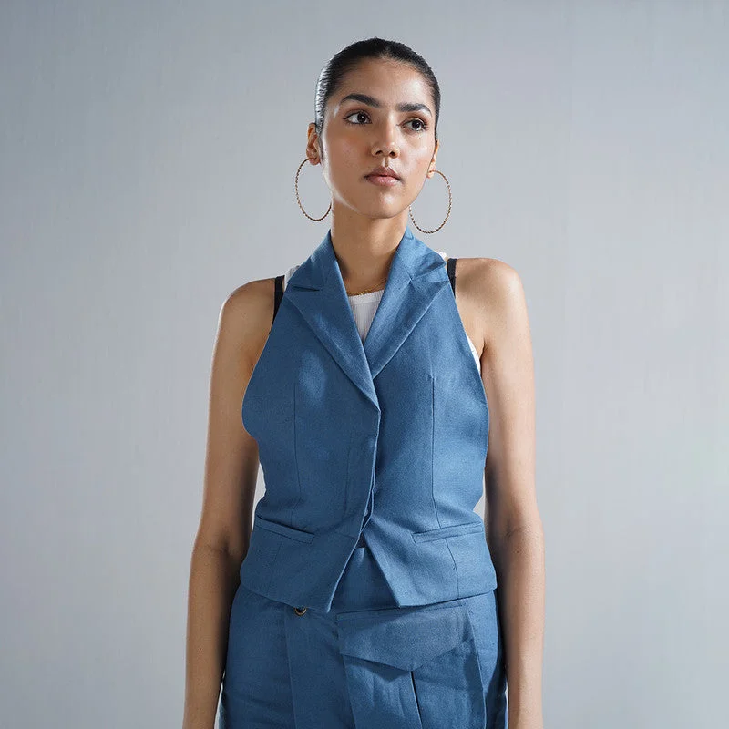 Linen Waist Coat | Halter Neck | Blue