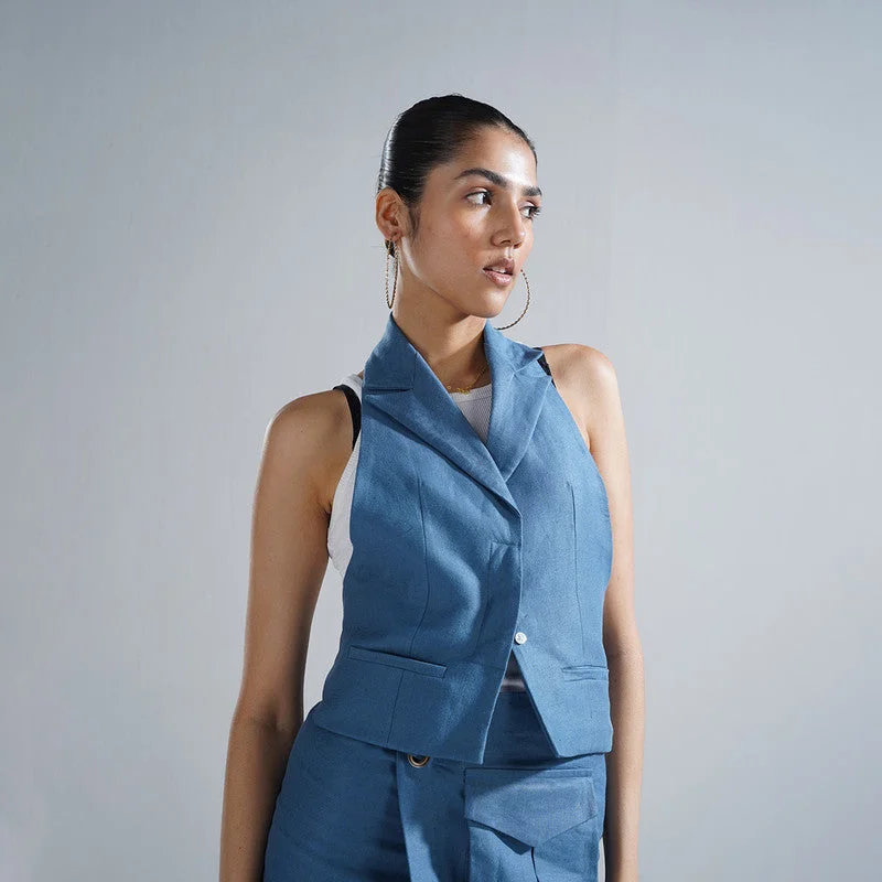 Linen Waist Coat | Halter Neck | Blue