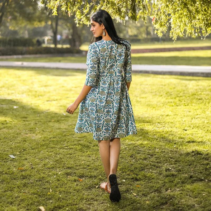 Cotton Handblock Printed Dress | Green | Azo-Free Dyed