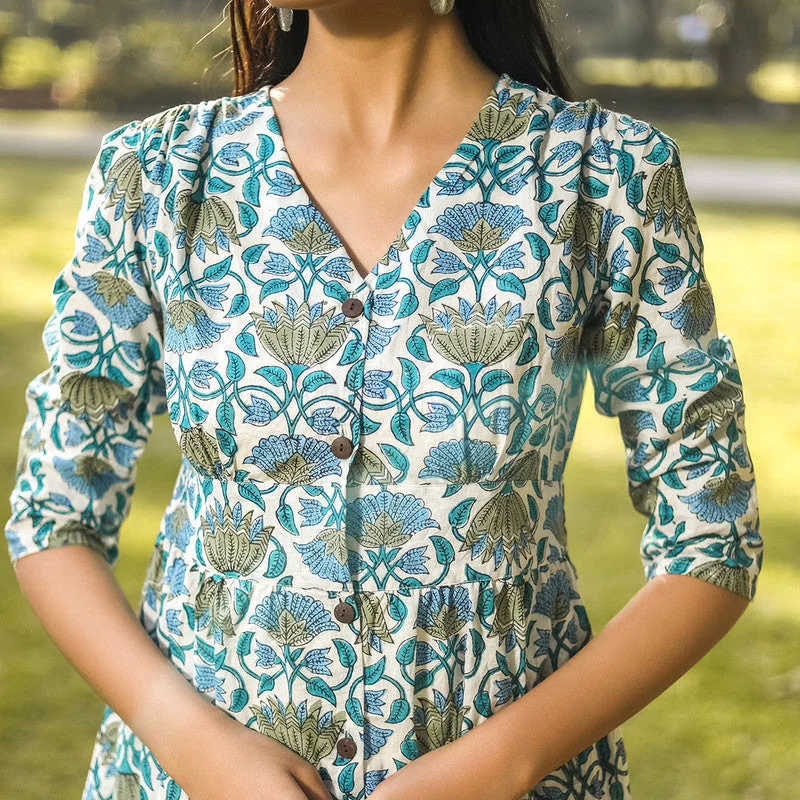 Cotton Handblock Printed Dress | Green | Azo-Free Dyed