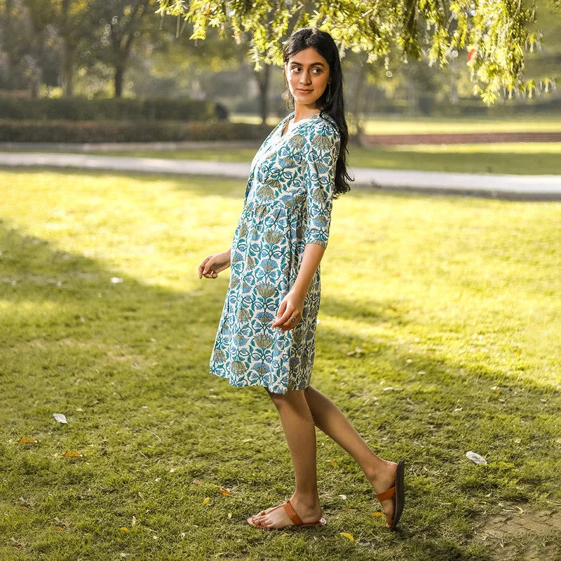 Cotton Handblock Printed Dress | Green | Azo-Free Dyed