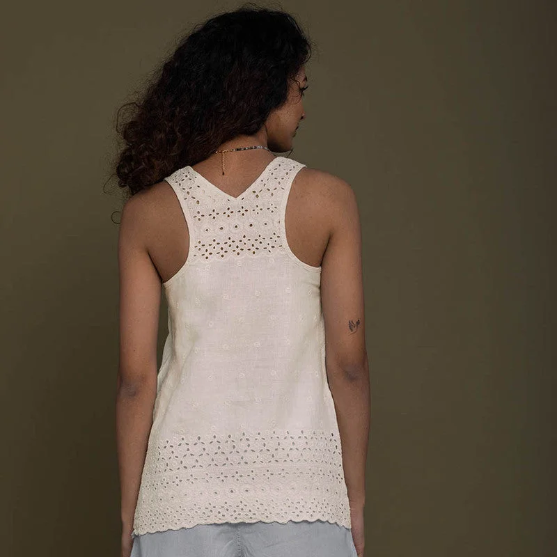 Pure Hemp Tank Top | Embroidered | Off-White