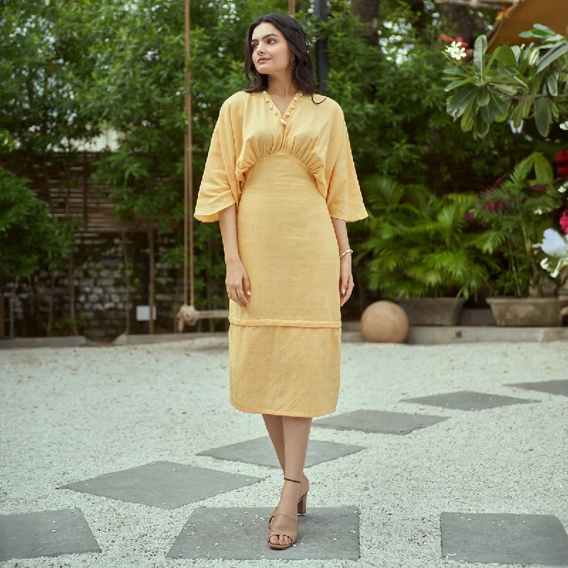 Cotton Kaftan Dress for Women | Detachable | Yellow