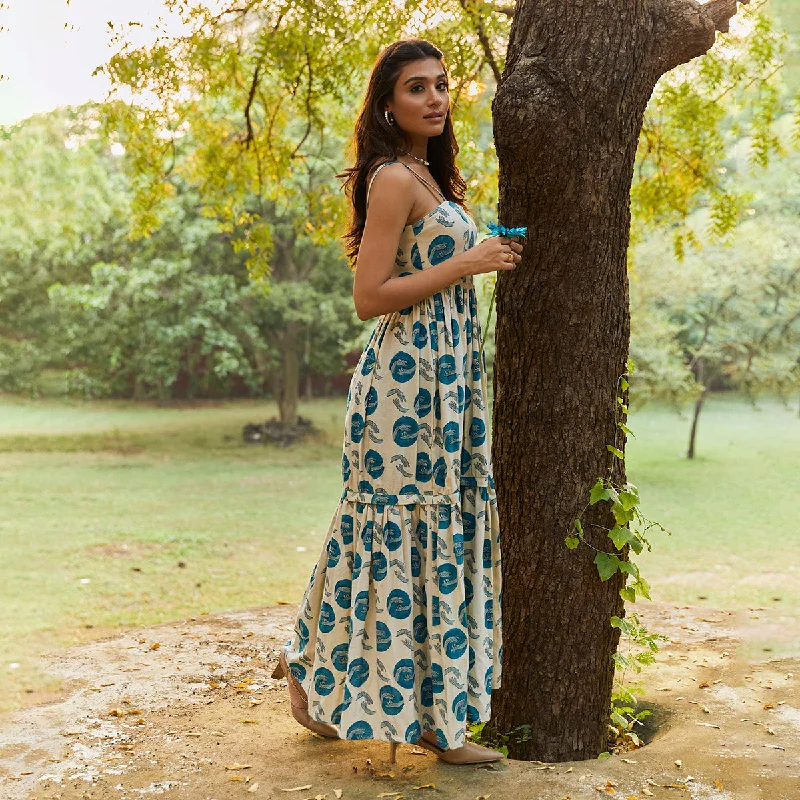 Cotton Long Dress for Women | Detachable | Blue