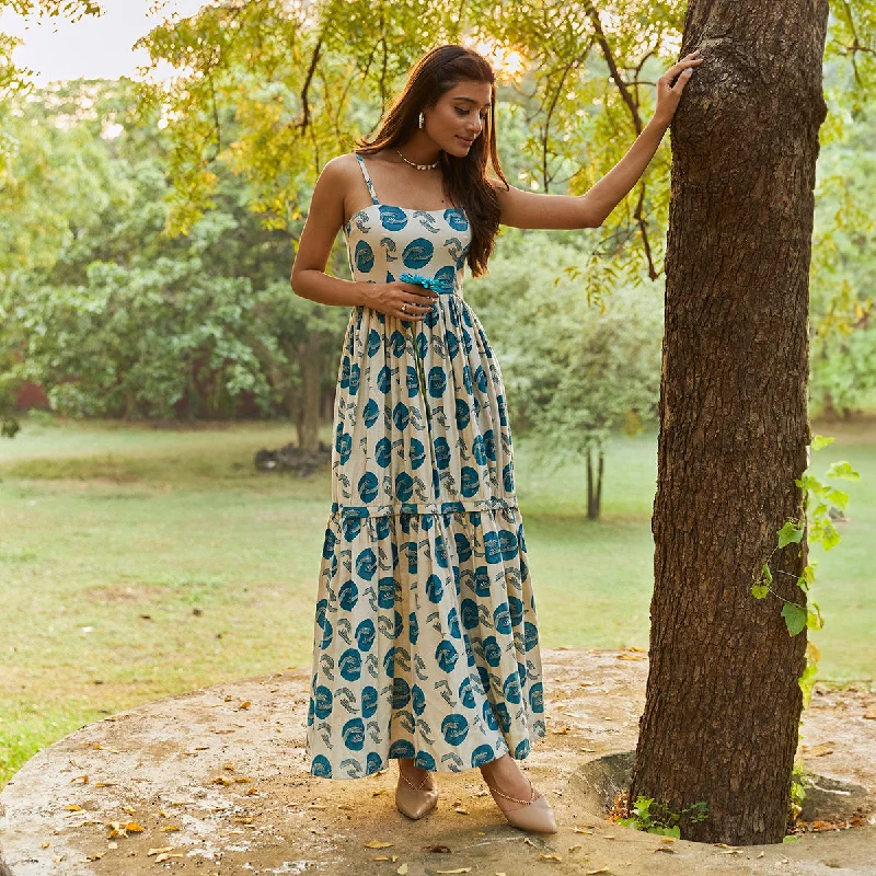 Cotton Long Dress for Women | Detachable | Blue