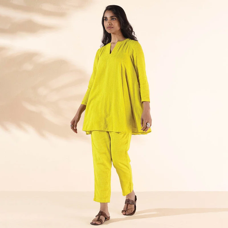 Cotton Dobby Co Ord Set for Women | Lime | Flared