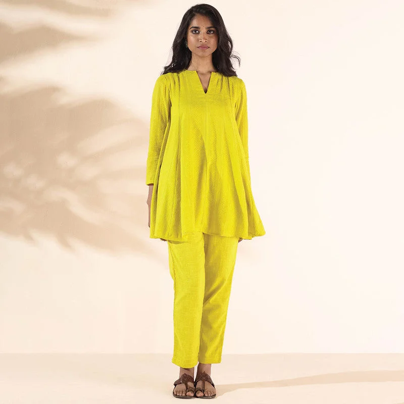 Cotton Dobby Co Ord Set for Women | Lime | Flared