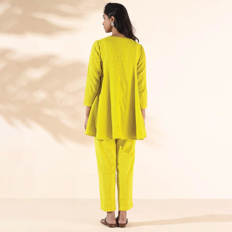 Cotton Dobby Co Ord Set for Women | Lime | Flared