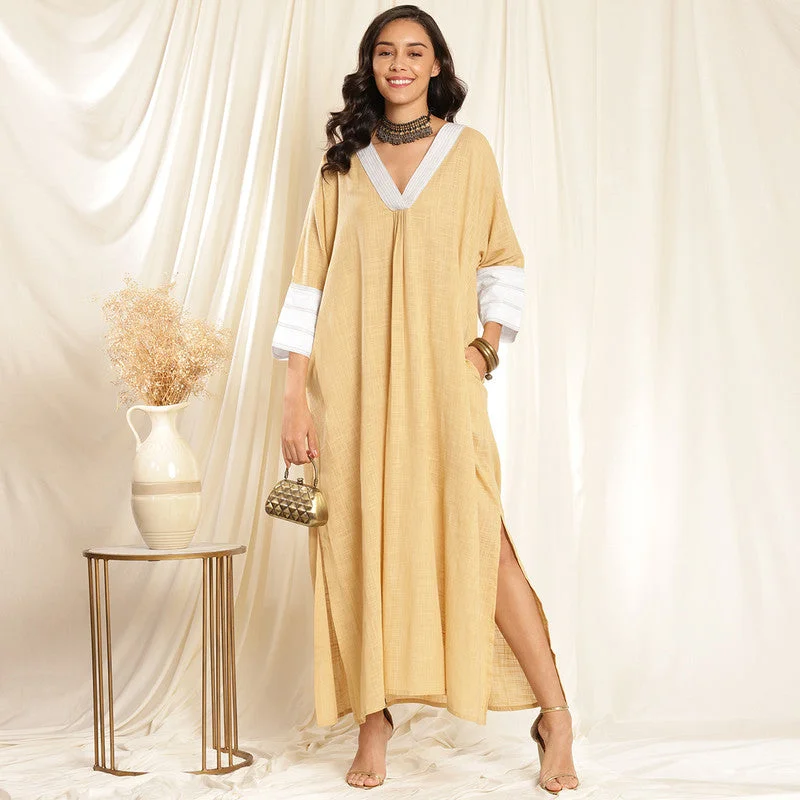 Cotton Kaftan Dress for Women | Beige & Ivory