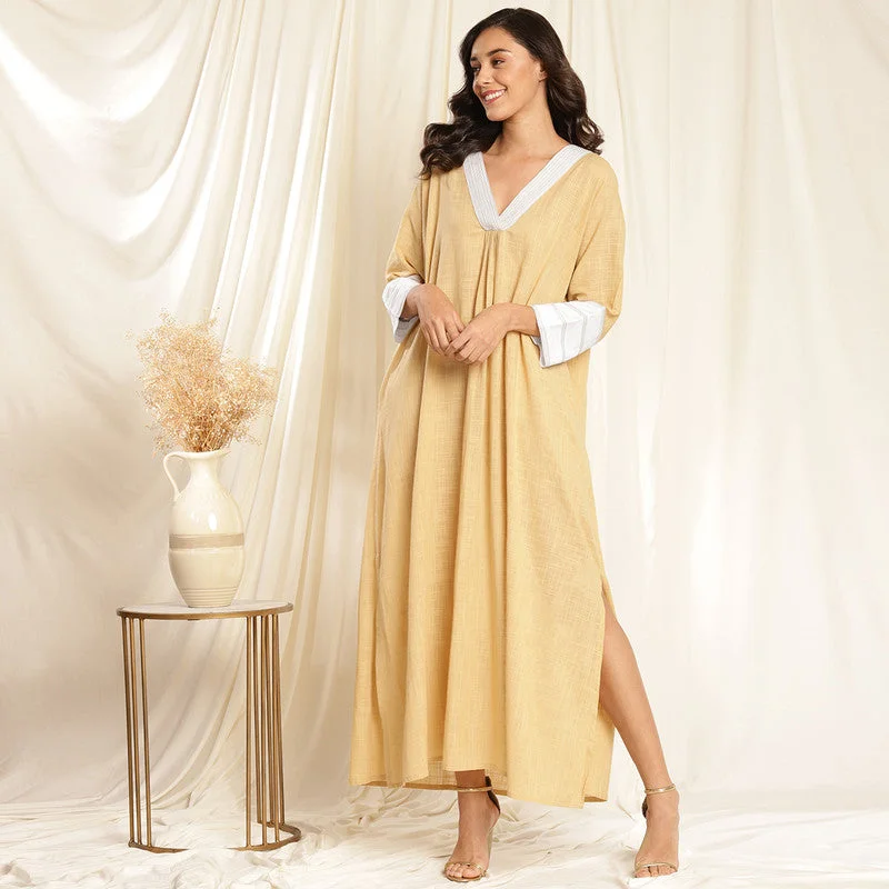 Cotton Kaftan Dress for Women | Beige & Ivory