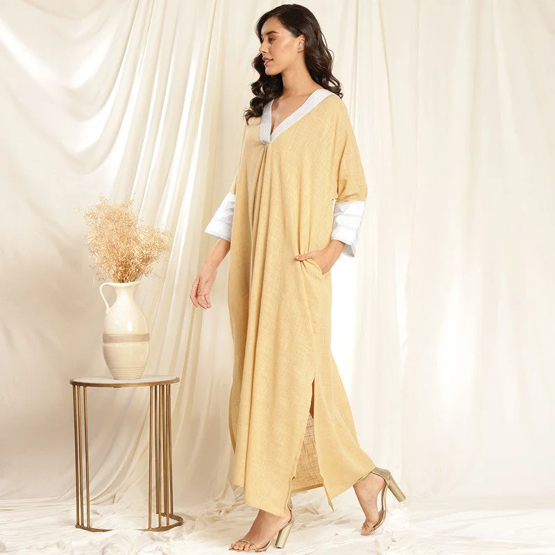 Cotton Kaftan Dress for Women | Beige & Ivory