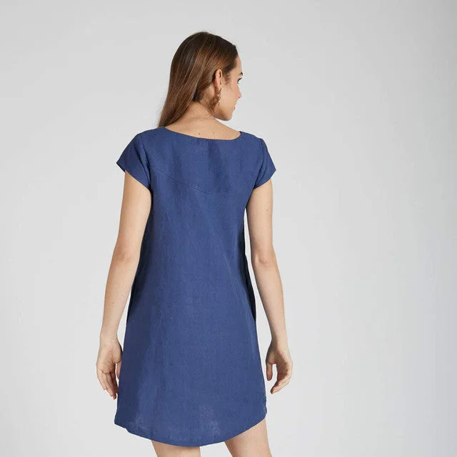 Pure Hemp A-Line Dress | Navy