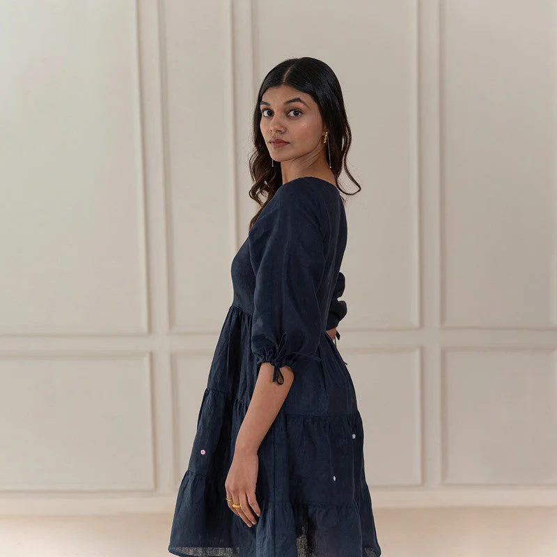 Dress for Women | Linen Dress | Hand Embroidery | Blue