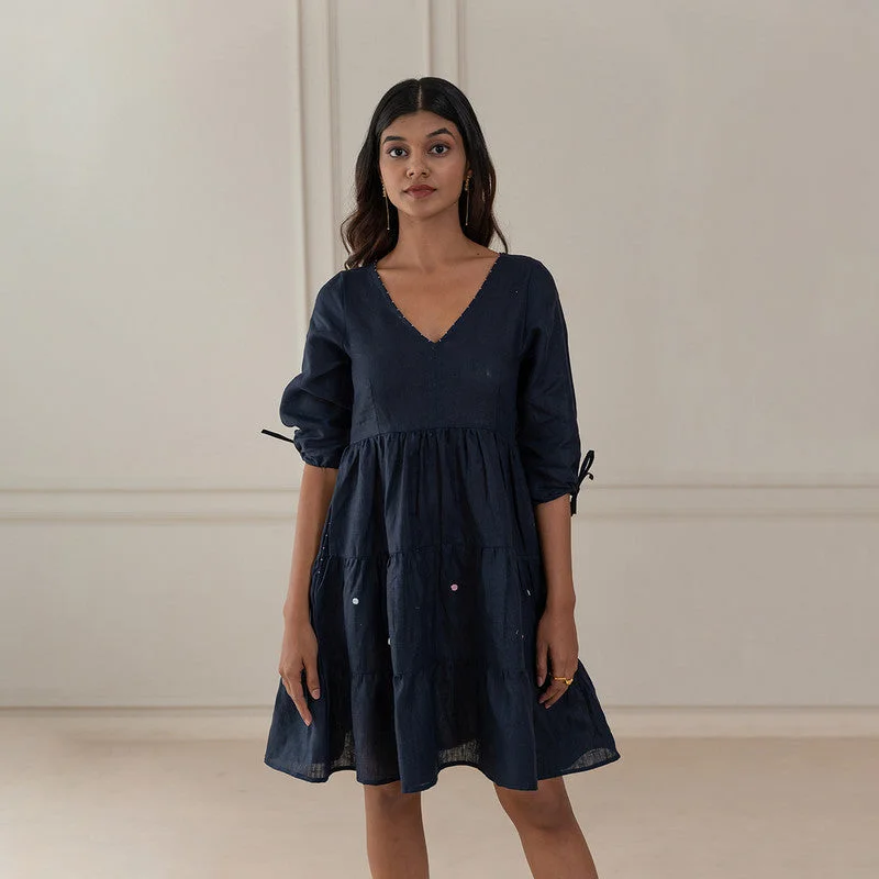 Dress for Women | Linen Dress | Hand Embroidery | Blue